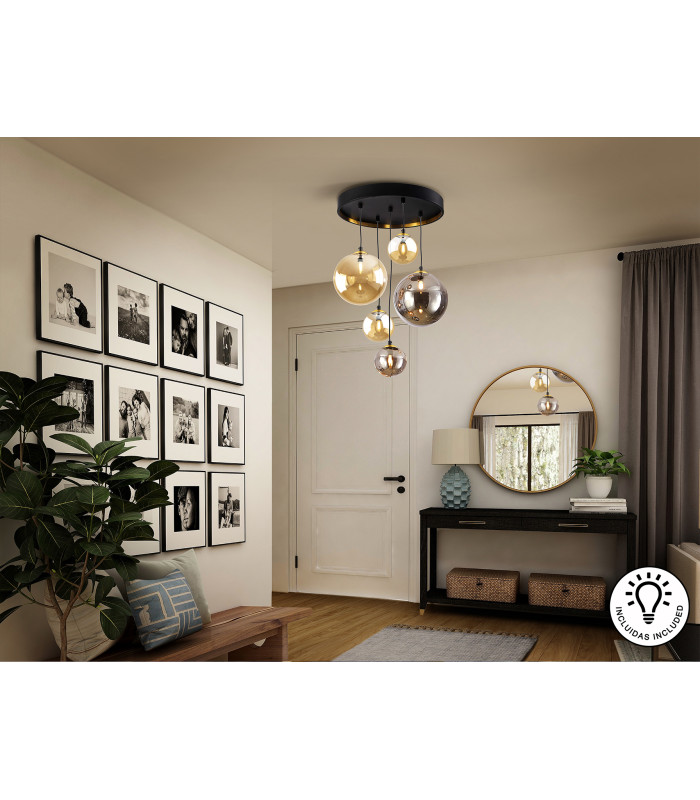 Dark Cluster Pendant Ceiling Light Black Brass 5xG9 400lm-5
