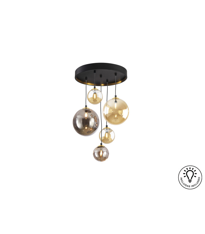 Dark Cluster Pendant Ceiling Light Black Brass 5xG9 400lm-6