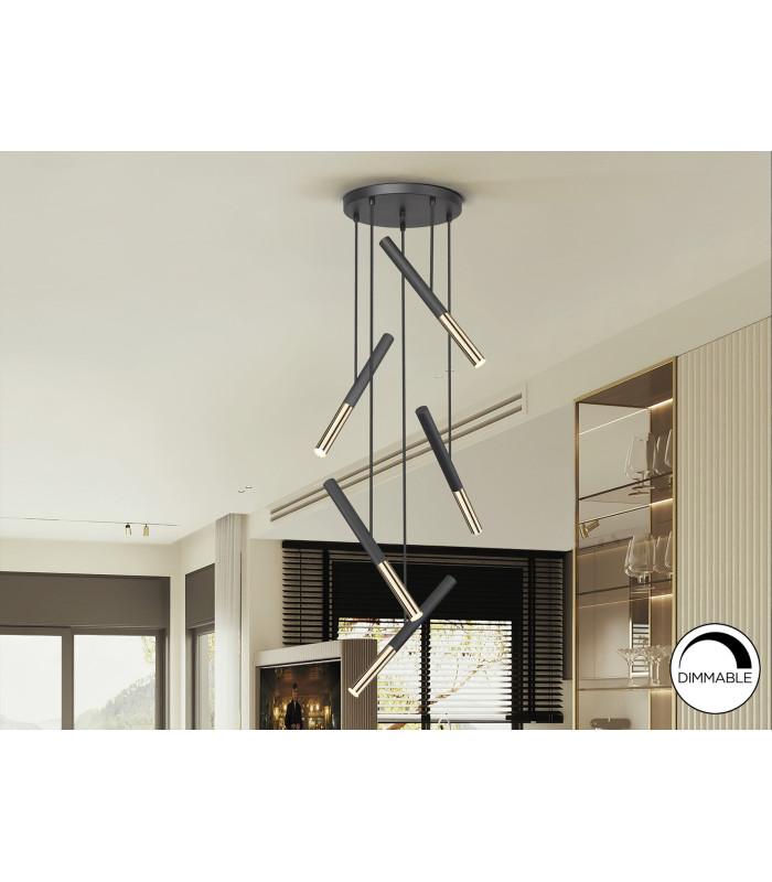 Edna Cluster Pendant Ceiling 5 Light Black Gold LED 3000K-1