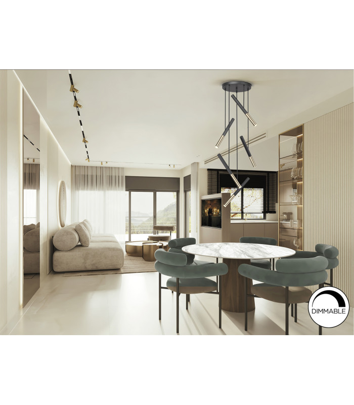 Edna Cluster Pendant Ceiling 5 Light Black Gold LED 3000K-2