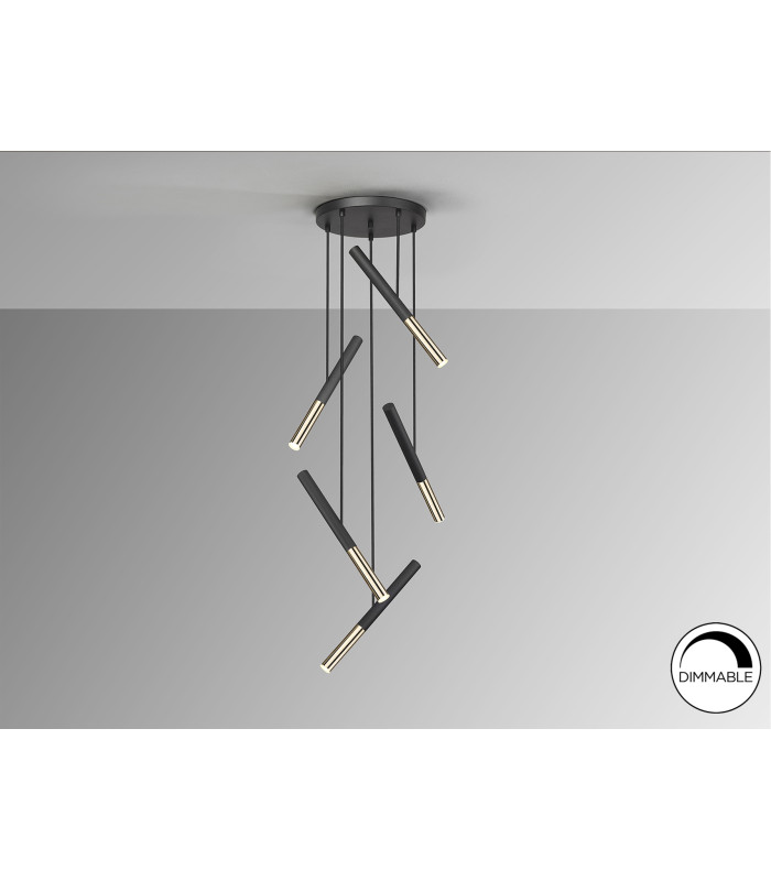Edna Cluster Pendant Ceiling 5 Light Black Gold LED 3000K-4