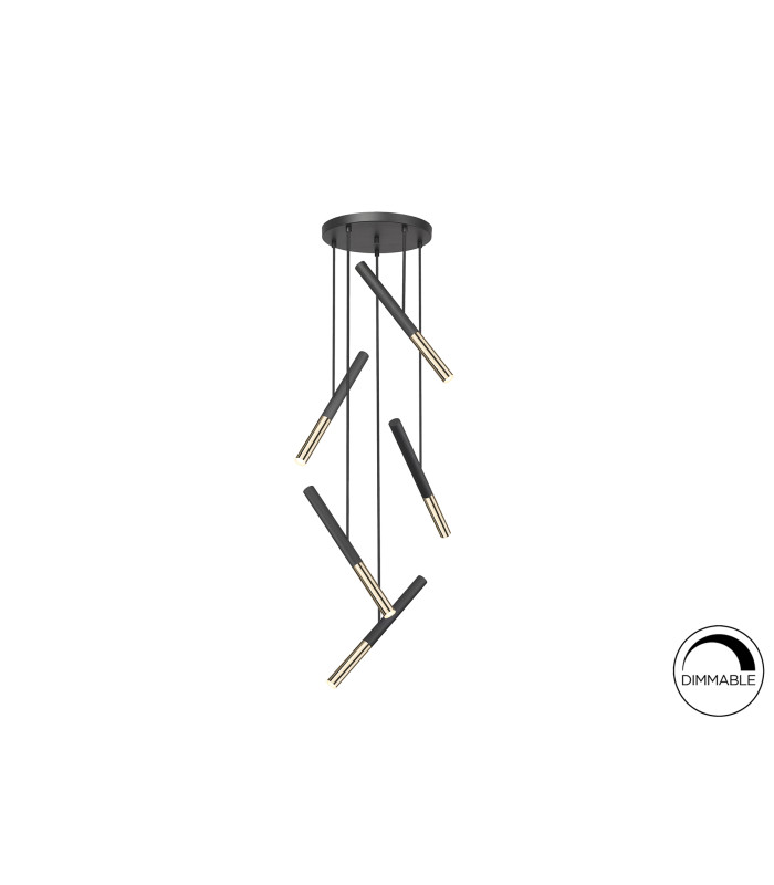 Edna Cluster Pendant Ceiling 5 Light Black Gold LED 3000K-5