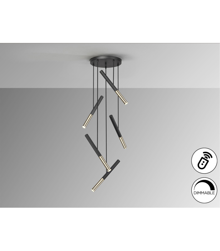 Edna Cluster Pendant Ceiling 5 Light Black Gold LED 3000K Dimmable-2