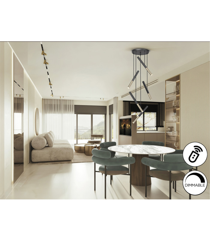 Edna Cluster Pendant Ceiling 5 Light Black Gold LED 3000K Dimmable-3