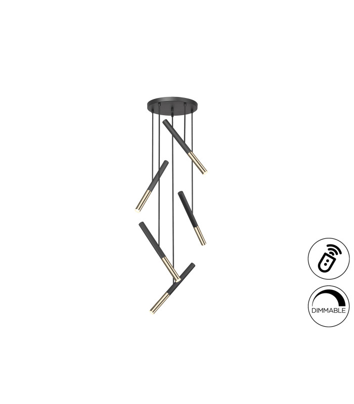 Edna Cluster Pendant Ceiling 5 Light Black Gold LED 3000K Dimmable-4