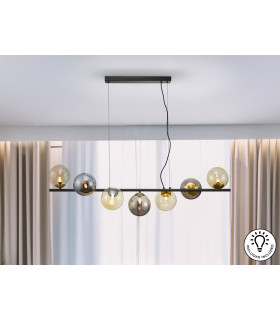 Inoa Bar Pendant Ceiling Light Black Smoke Amber 7xG9 400lm-1