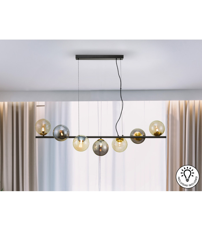 Inoa Bar Pendant Ceiling Light Black Smoke Amber 7xG9 400lm-1