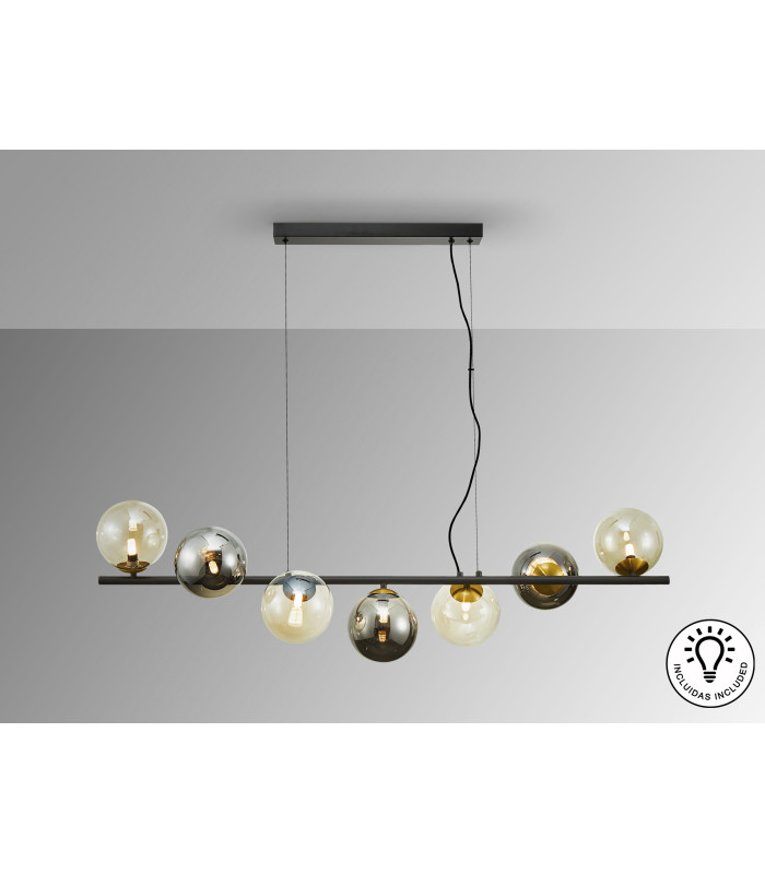 Inoa Bar Pendant Ceiling Light Black Smoke Amber 7xG9 400lm-3