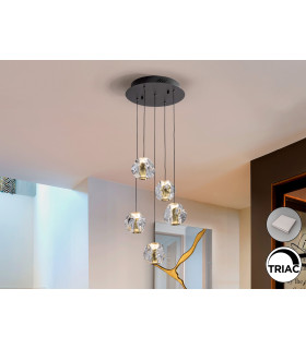 Zaria 5 Light Cluster Pendant Ceiling Light Black Gold Clear LED 3000K Dimmable-1