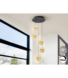 Zaria 5 Light Cluster Pendant Ceiling Light Black Bronze Amber LED 3000K Dimmable-1