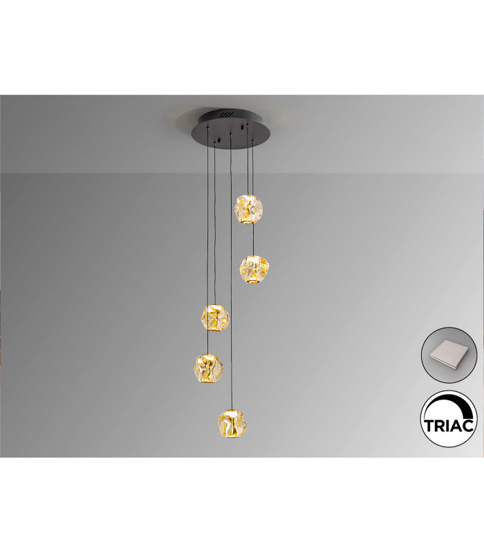 Zaria 5 Light Cluster Pendant Ceiling Light Black Bronze Amber LED 3000K Dimmable-3