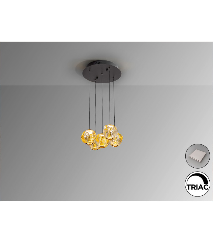 Zaria 5 Light Cluster Pendant Ceiling Light Black Bronze Amber LED 3000K Dimmable-4