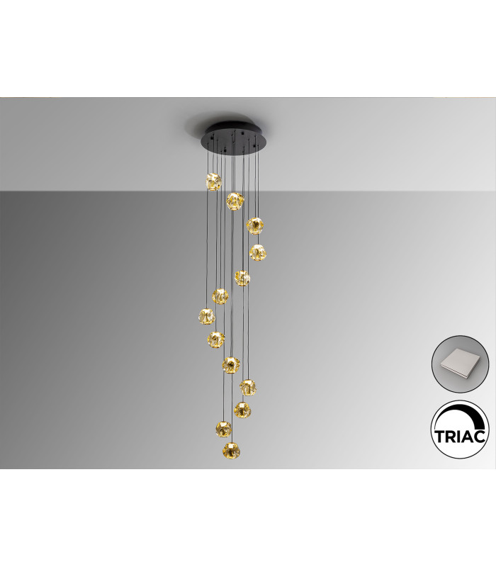 Zaria 13 Light Cluster Pendant Ceiling Light Black Bronze Amber LED 3000K Dimmable-1