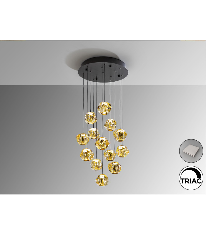 Zaria 13 Light Cluster Pendant Ceiling Light Black Bronze Amber LED 3000K Dimmable-2