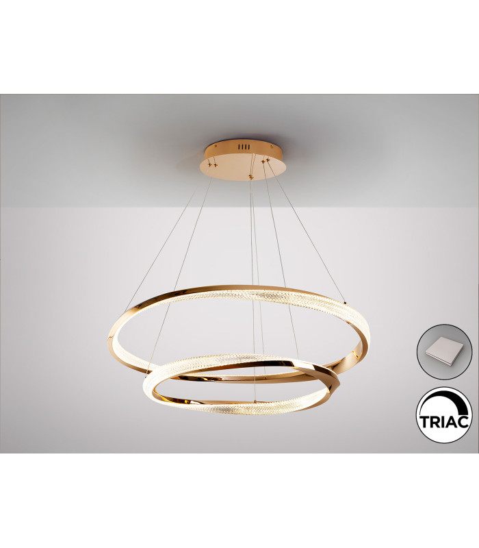 Orbitas Twin Ring Pendant Ceiling Light Gold LED 3000K-1