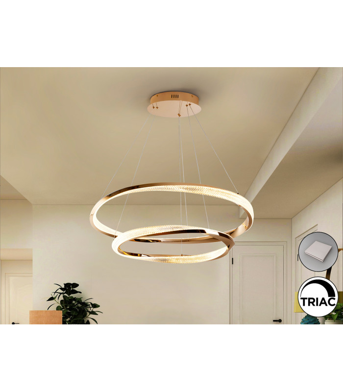 Orbitas Twin Ring Pendant Ceiling Light Gold LED 3000K-2