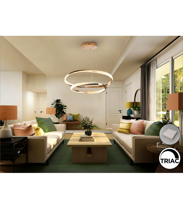 Orbitas Twin Ring Pendant Ceiling Light Gold LED 3000K-4