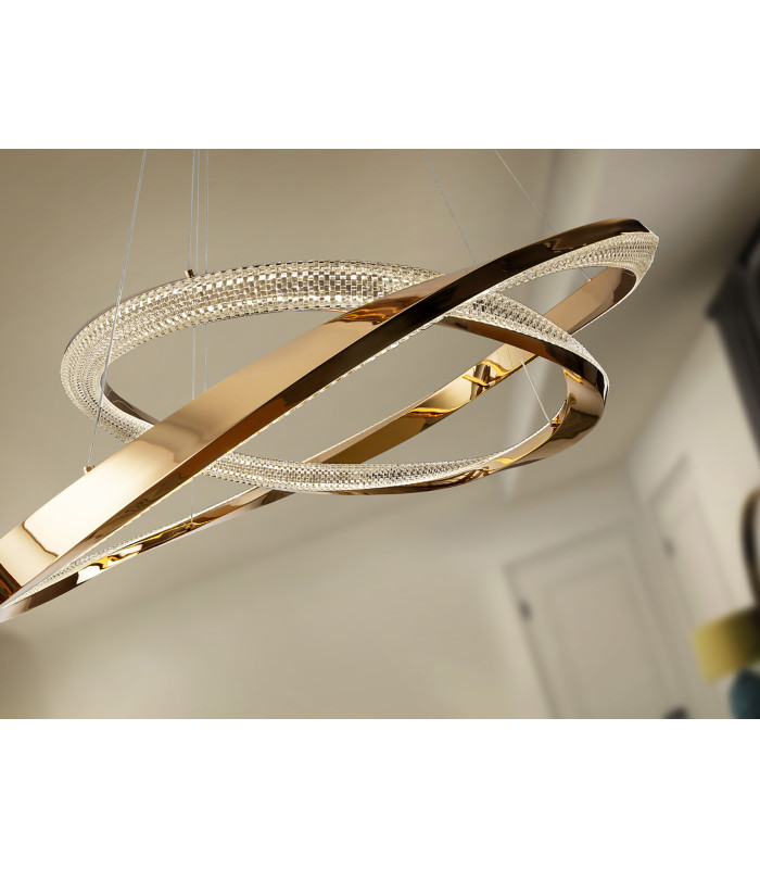 Orbitas Twin Ring Pendant Ceiling Light Gold LED 3000K-5