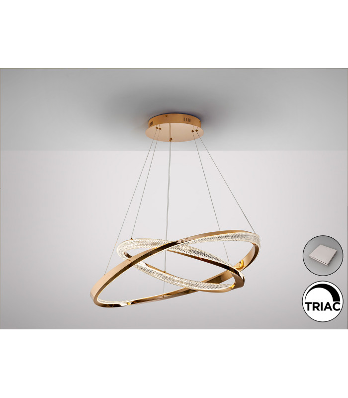 Orbitas Twin Ring Pendant Ceiling Light Gold LED 3000K-6