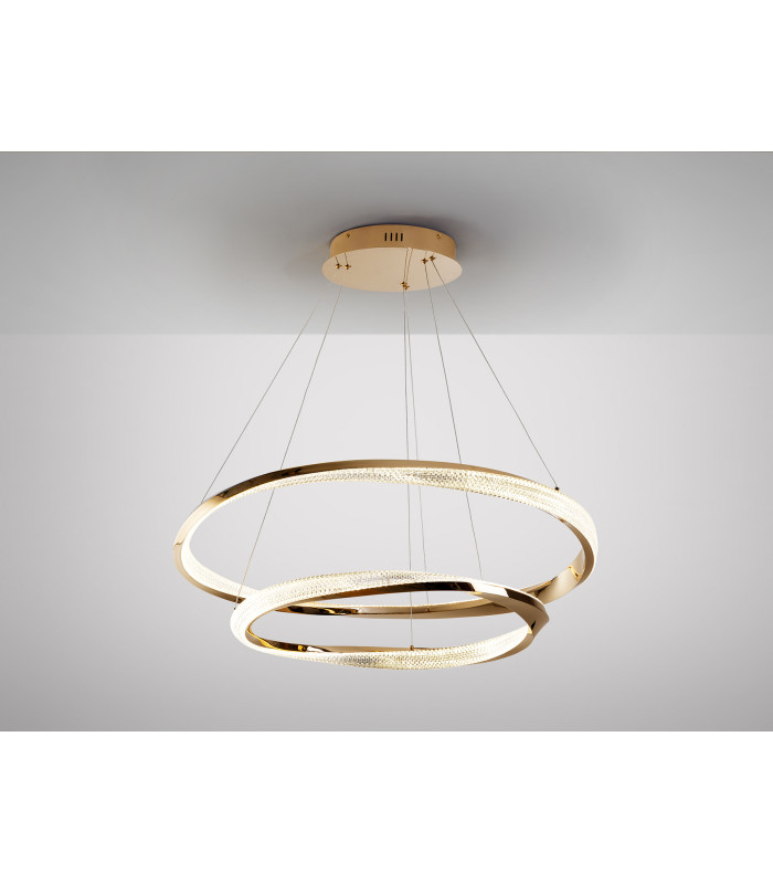 Orbitas Twin Ring Pendant Ceiling Light Gold LED 3000K-7