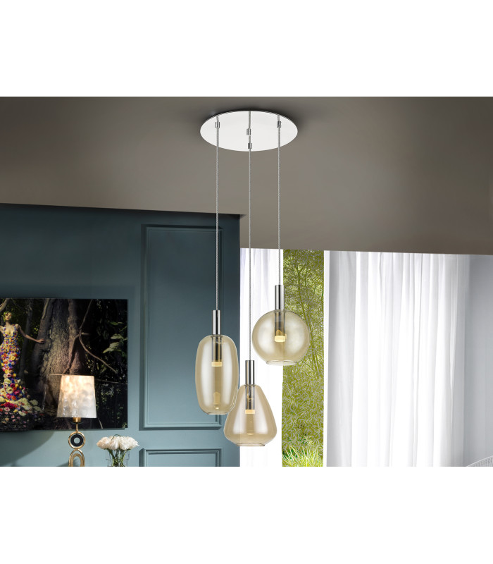 Nara Cluster Pendant Ceiling 3 Light Chrome LED 3000K-1