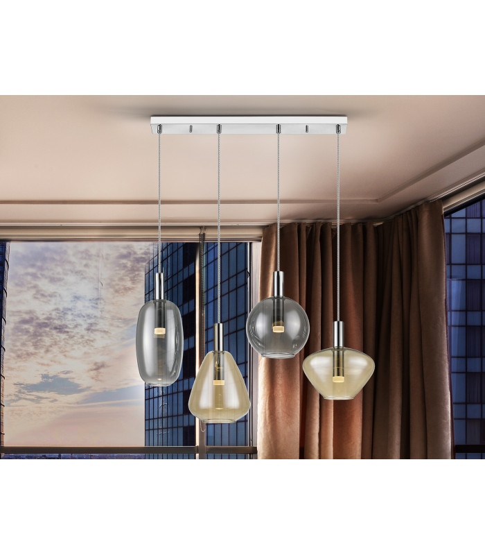 Nara Bar Pendant Ceiling 4 Light Chrome LED 3000K-1