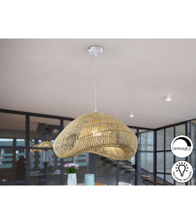 Sabah Wire Frame Pendant Ceiling Light Rattan xE27 870lm-1