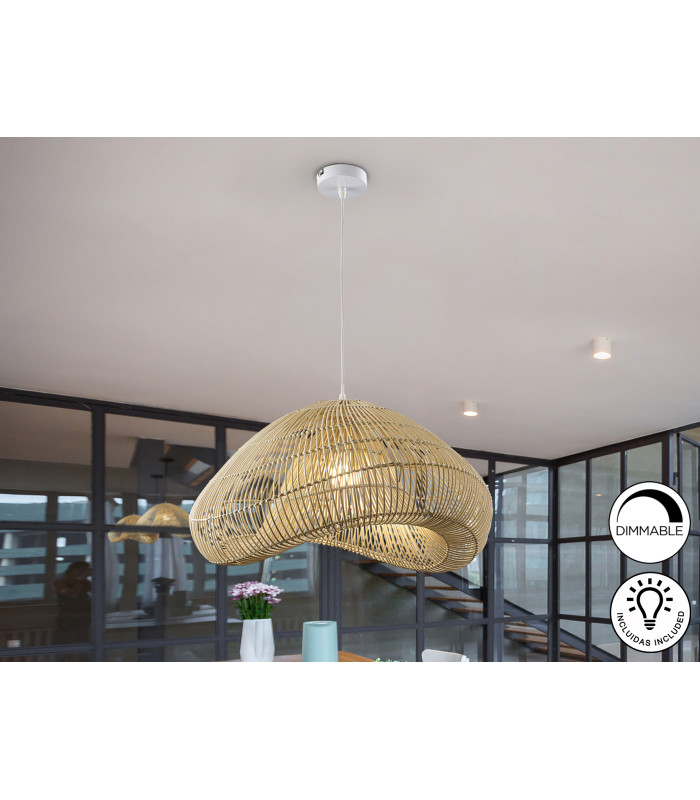 Sabah Wire Frame Pendant Ceiling Light Rattan xE27 870lm-1