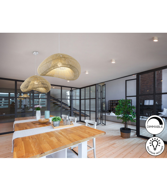 Sabah Wire Frame Pendant Ceiling Light Rattan xE27 870lm-2