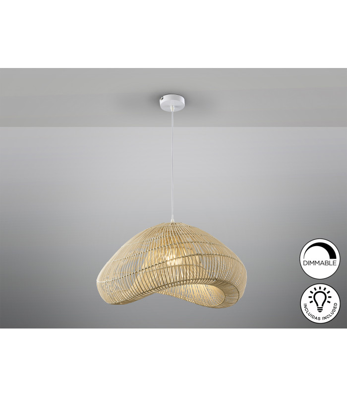 Sabah Wire Frame Pendant Ceiling Light Rattan xE27 870lm-4