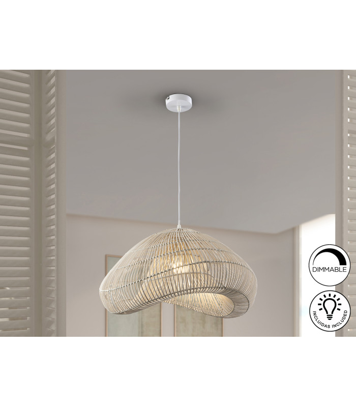 Sabah Wire Frame Pendant Ceiling Light White xE27 870lm-1