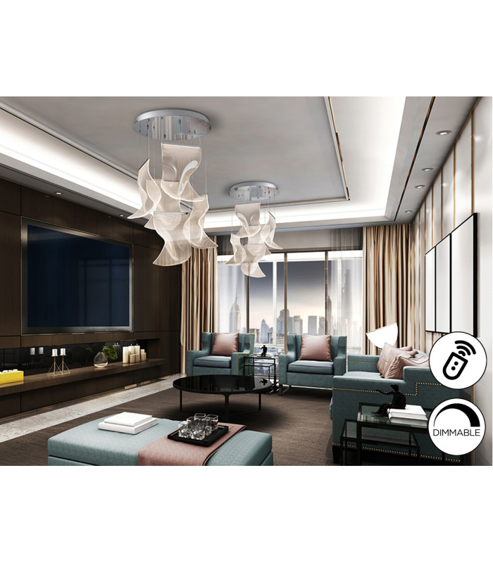 Velos Cluster Pendant Ceiling 5 Light Chrome LED 3000K Dimmable Remote Control-2