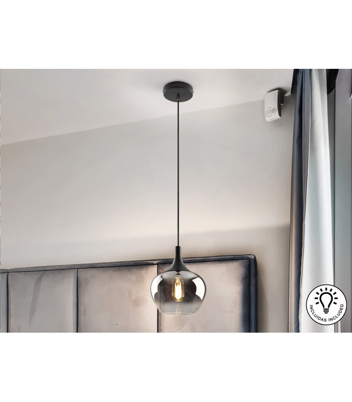 Opaz Dome Pendant Ceiling Light Black Smoke 1xE27-1