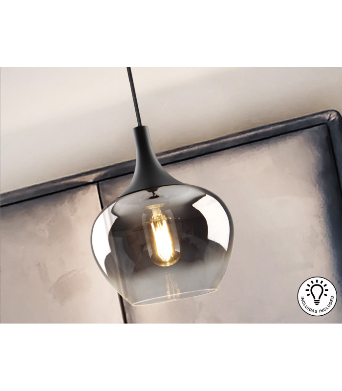 Opaz Dome Pendant Ceiling Light Black Smoke 1xE27-3