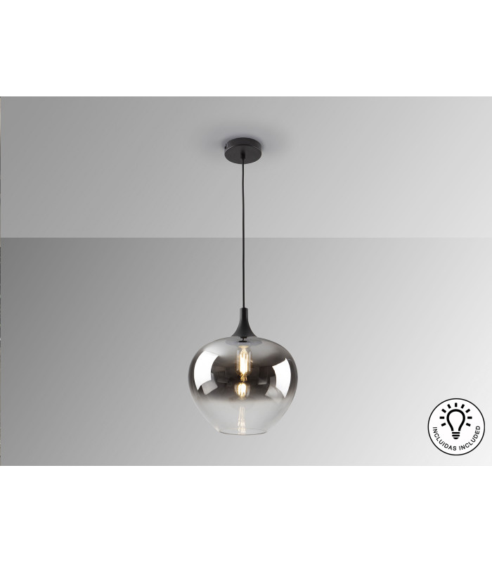 Opaz Dome Pendant Ceiling Light Black Smoke 1xE27-3
