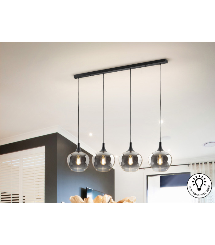 Opaz Bar Pendant Ceiling Light Black Smoke 4xE27-1