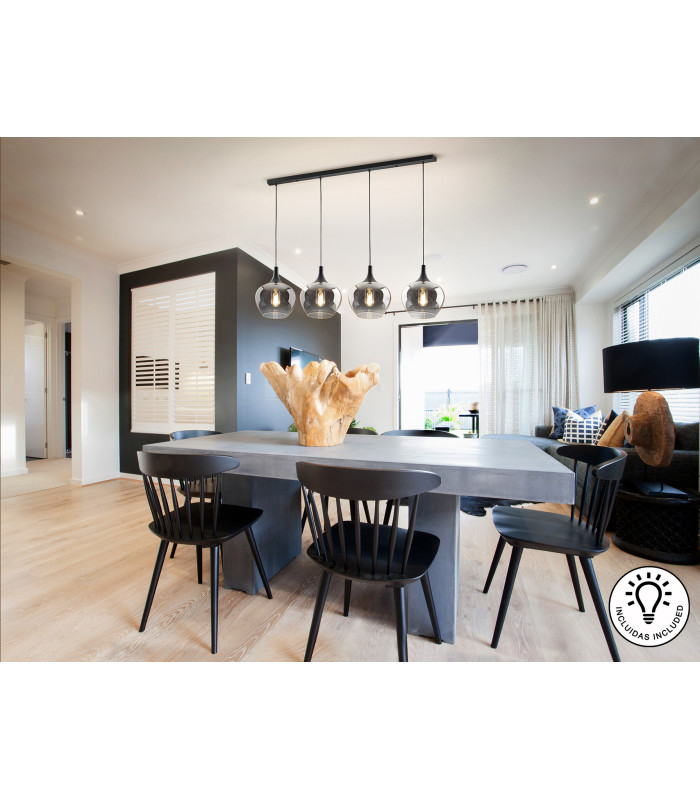 Opaz Bar Pendant Ceiling Light Black Smoke 4xE27-2