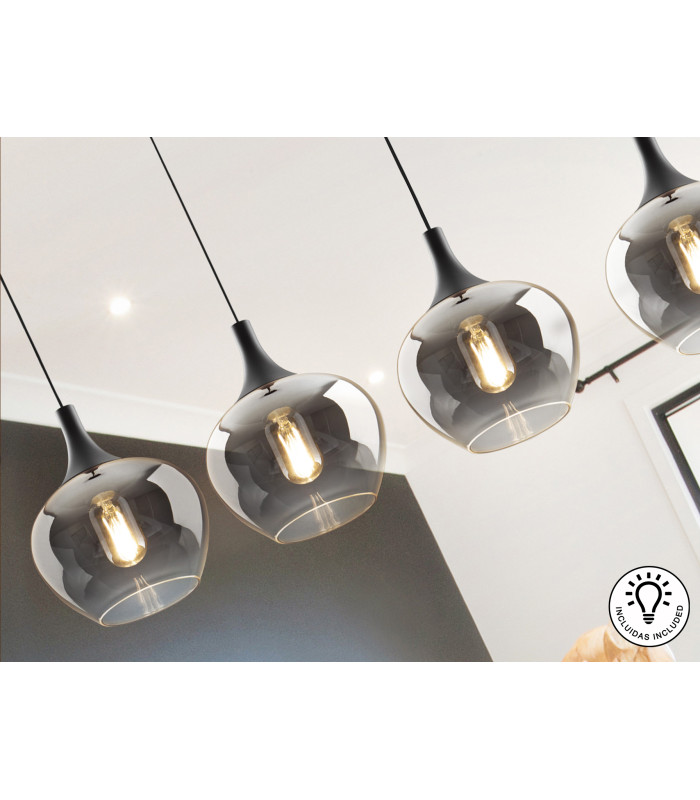 Opaz Bar Pendant Ceiling Light Black Smoke 4xE27-3