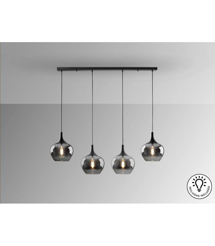 Opaz Bar Pendant Ceiling Light Black Smoke 4xE27-4