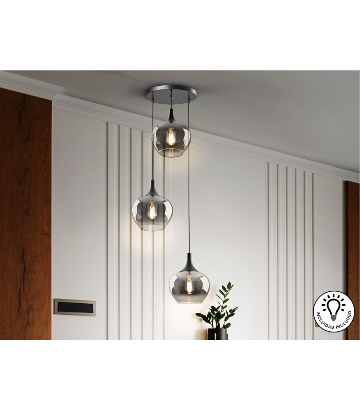 Opaz Cluster Pendant Ceiling Light Black Smoke 3xE27-1
