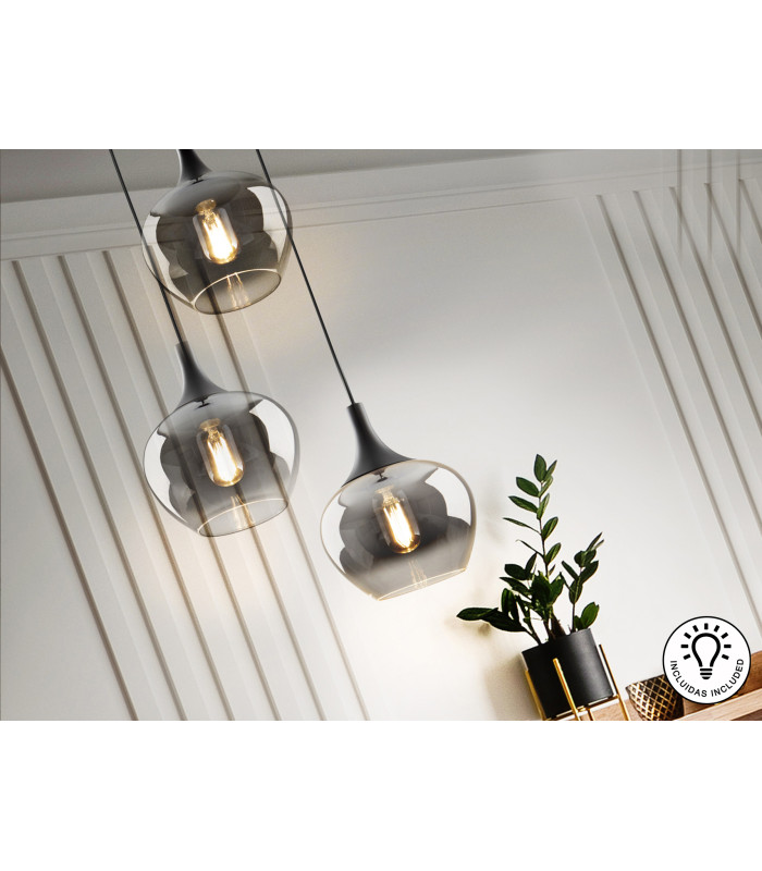 Opaz Cluster Pendant Ceiling Light Black Smoke 3xE27-3