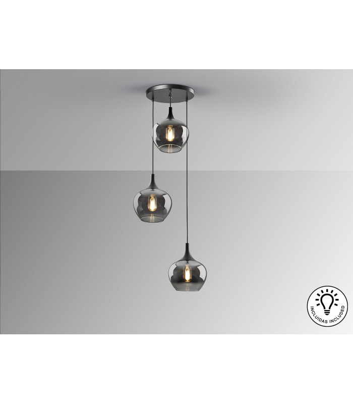 Opaz Cluster Pendant Ceiling Light Black Smoke 3xE27-4