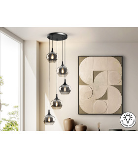Opaz Cluster Pendant Ceiling Light Black Smoke 5xE27-1