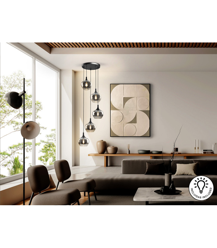 Opaz Cluster Pendant Ceiling Light Black Smoke 5xE27-2