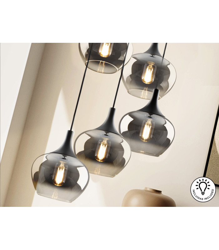 Opaz Cluster Pendant Ceiling Light Black Smoke 5xE27-3