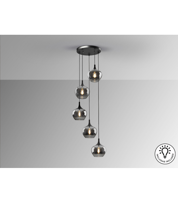Opaz Cluster Pendant Ceiling Light Black Smoke 5xE27-4