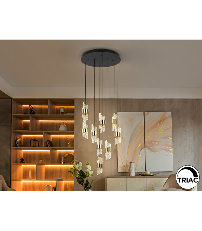 Iliada Cluster Pendant Ceiling 9 Light Black Gold LED 3000K-1