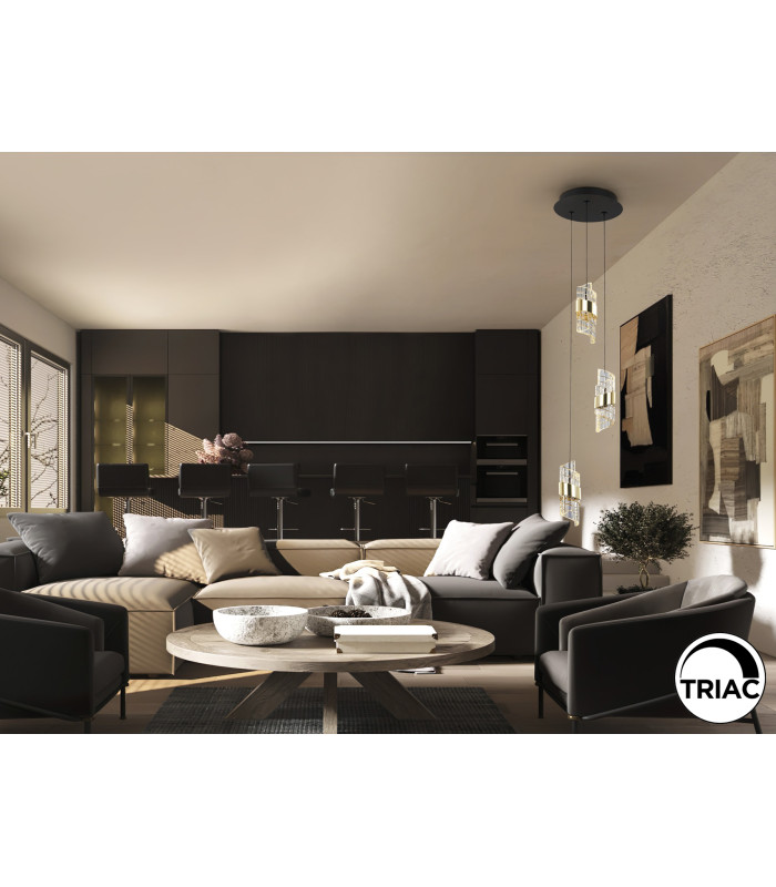 Iliada Cluster Pendant Ceiling 3 Light Black Gold LED 3000K-2