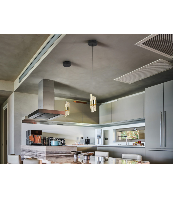 Iliada Slim Pendant Ceiling Light Black Gold LED 3000K-2
