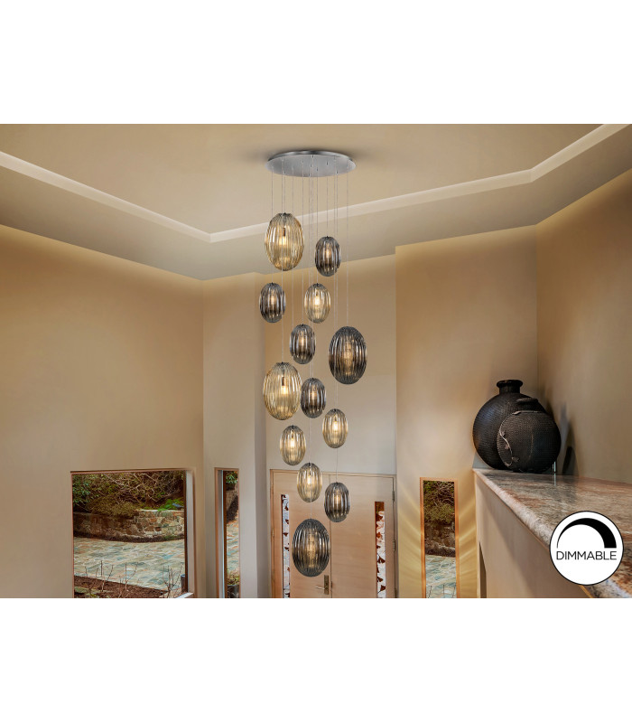 Ovila Cluster Pendant Ceiling Light Smoke Cognac 13xE27-1